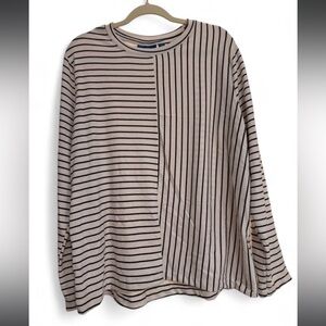 ‘Apt.9’ White and Black Striped Long Sleeve Top
